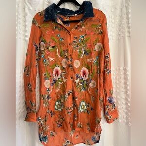 Soft surroundings embroidered button front blouse top M